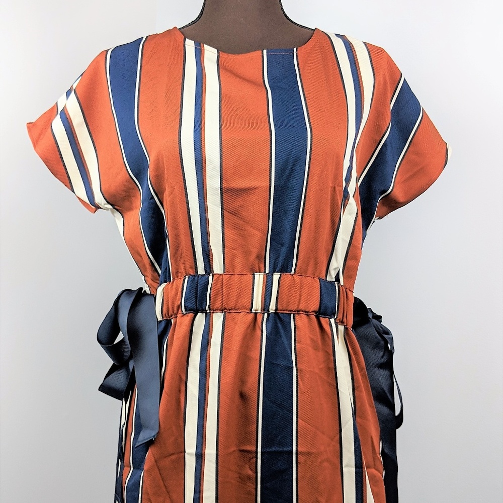 E&M Juniors Jumper Dress Brown/Blue Stripes Size S